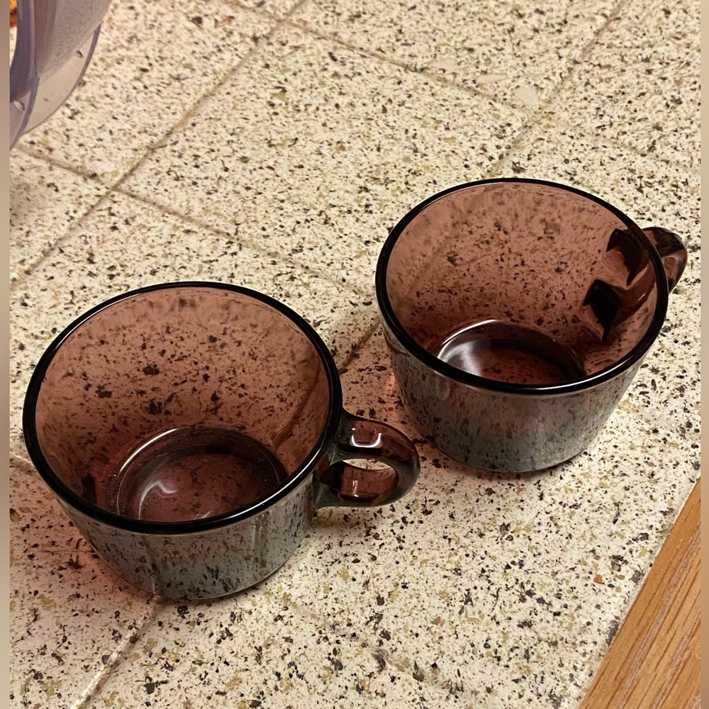 Vintage Vereco Smoked Purple Plum Lot Set Of 2 Demitasse Cup Cups French 2” H